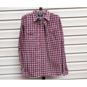 Ralph Lauren Shirt Womens PM Red Tartan Plaid Button‎ Up Chest Pockets Preppy